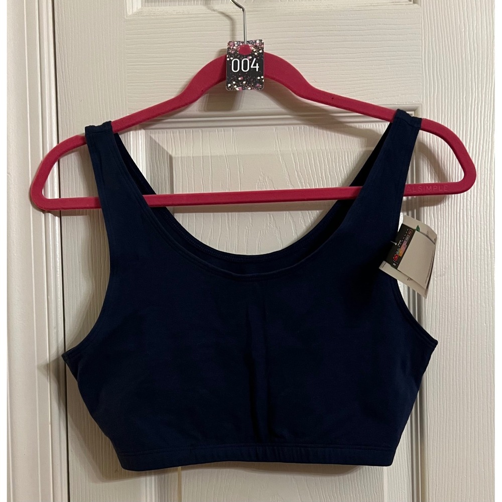 Hanes Comfort Flex Fit Scoop Crop Bralette Navy Blue Cotton Stretch 2XL HFA002